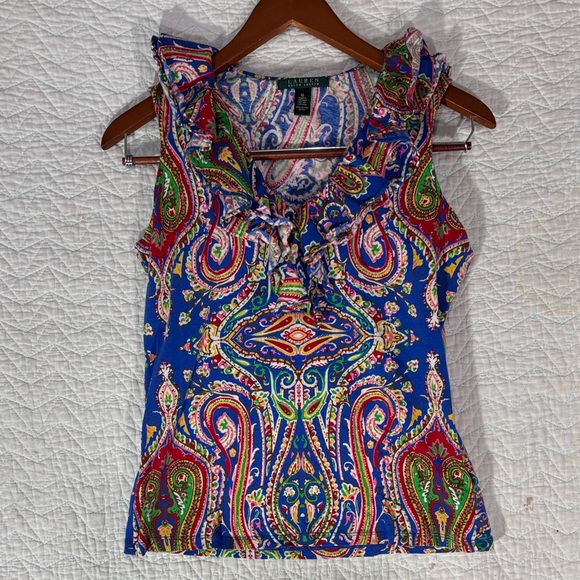 Ralph Lauren Tops - Ralph Lauren Blue Paisley Ruffle Blouse